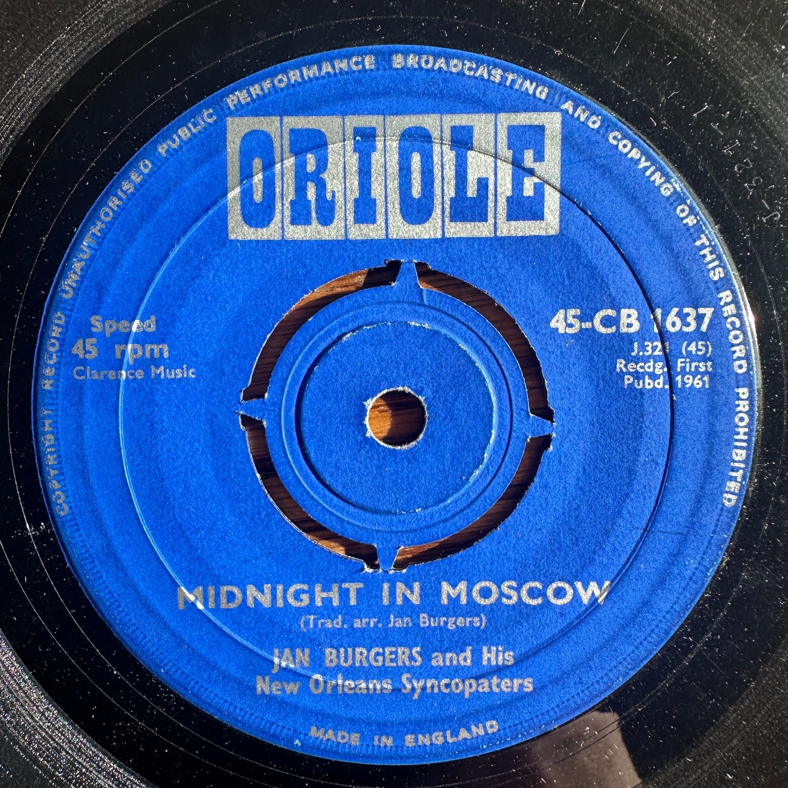 Jan Burgers & His New Orleans Syncopaters – Midnight In Moscow 7" Single 1961