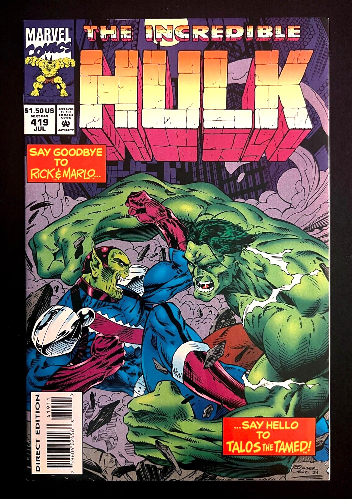 INCREDIBLE HULK #419 copertina alta qualità 1° TALOS THE UNTAMED Marvel Comics 1994