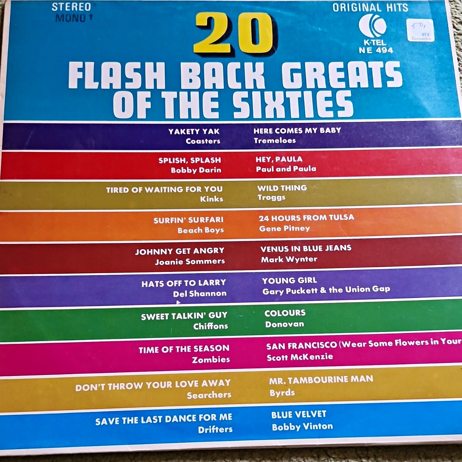 K-Tel 20 Flashback Greats of the Sixties 12" Vinyl LP 33RPM Stereo NE494