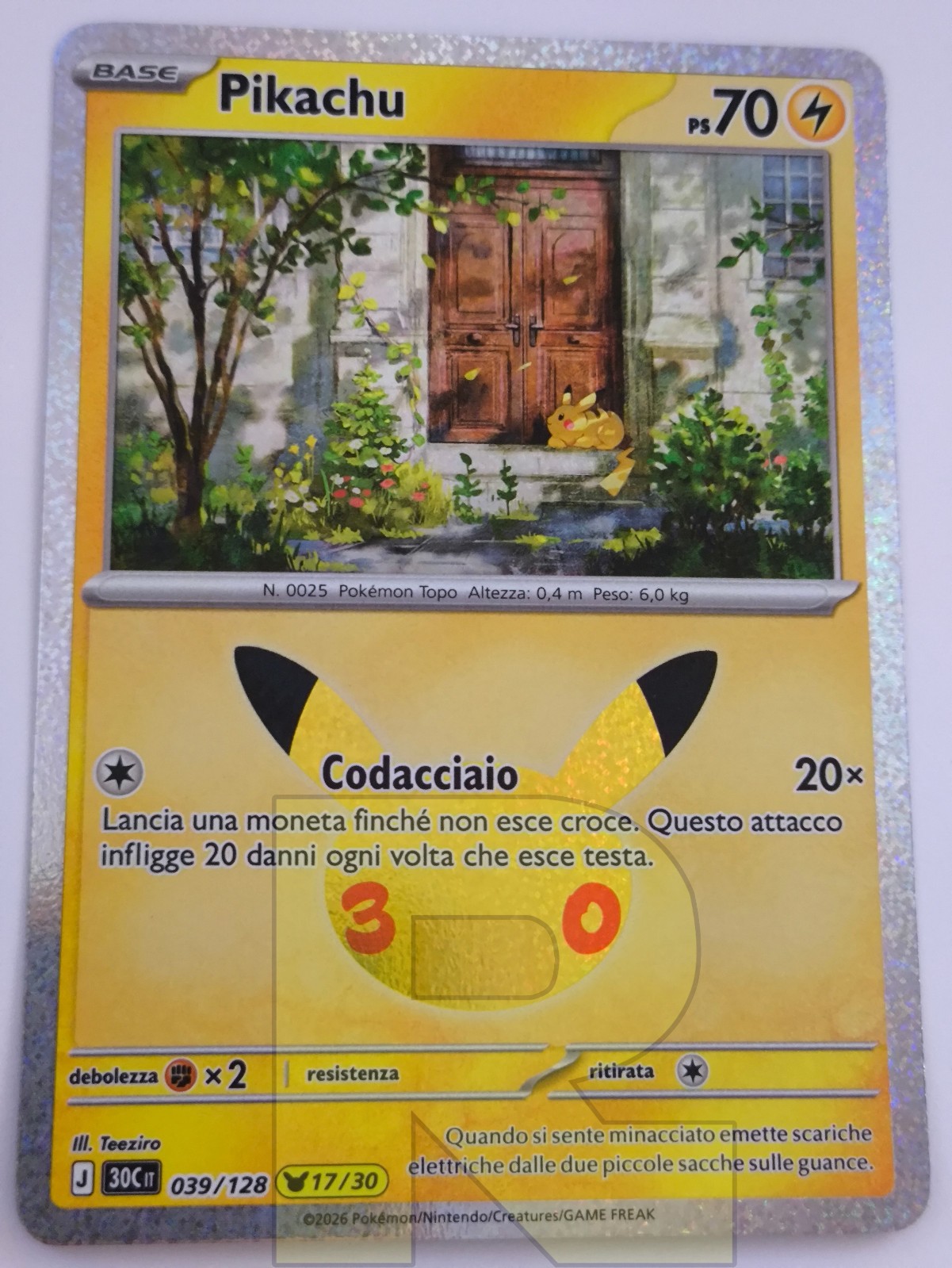 Pikachu ® Teeziro 17/30 ® 30th Anniversary 30C 039/128 ® HOLO ® Italiano