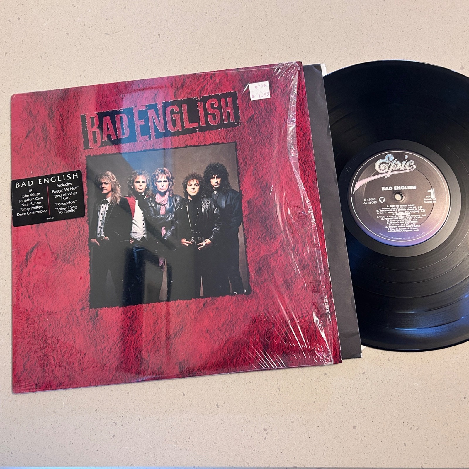 (EX) BAD ENGLISH "Self Titled" 1989 1st US LP STERLING PRESS Hype Sticker Shrink