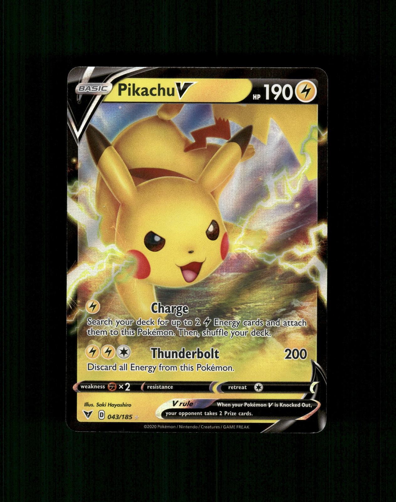 Pokemon Pikachu V 043/185 Holo V raro tensione vivida quasi come nuovo