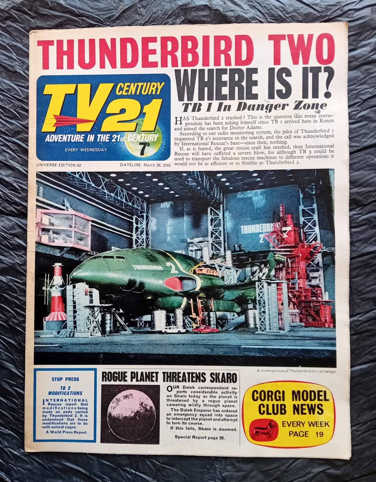 TV Century 21 comic #62 (26/03/1966). Flat/clean/complete. FN-
