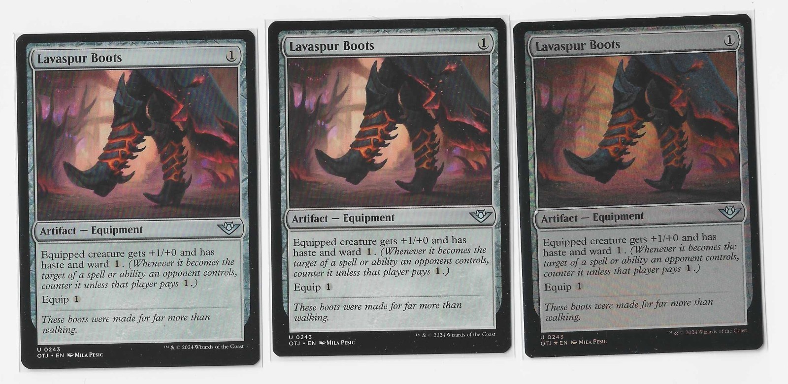 MTG Outlaws of Thunder Junction Lavaspur Boots lotto carte / lamina / base