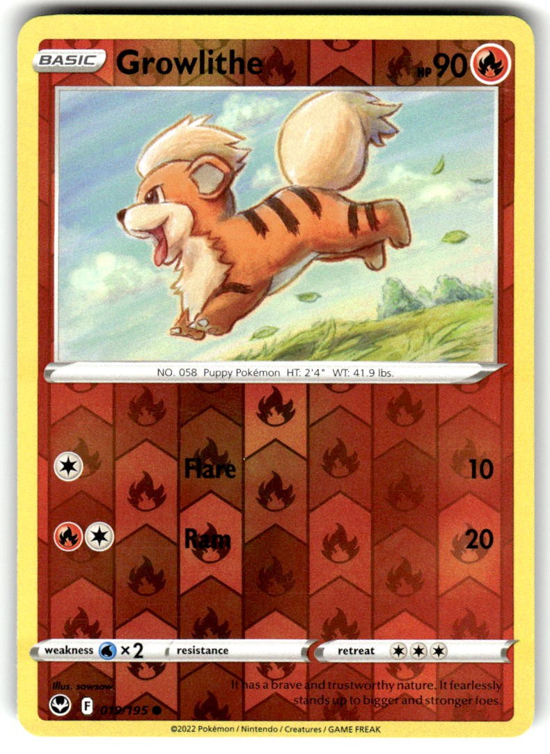 Growlithe Reverse Holo Common Silver Tempest 019/195 leggermente giocato