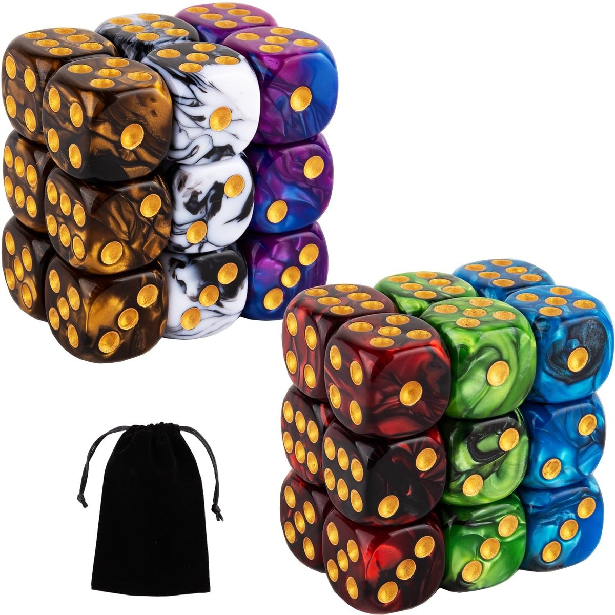 36 Pieces 16mm Marble D6 Dice 6 Sided Set Round Corner Board Game