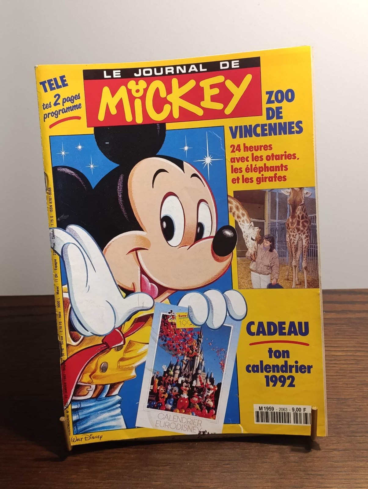 Le Journal de Mickey n°2063 – Zoo de Vincennes – Couverture calendrier 1992