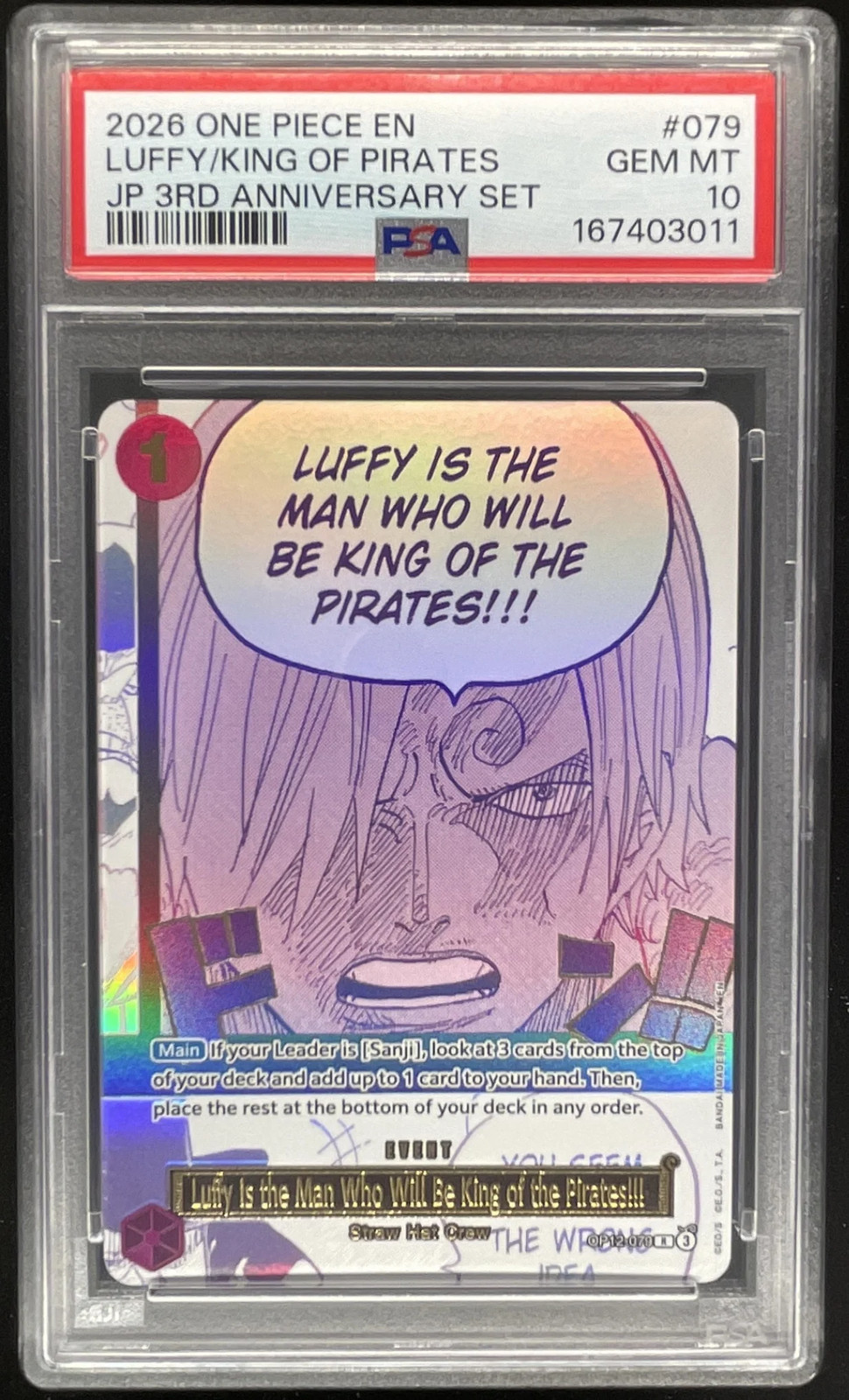 2026 One Piece EN Giapponese 3° Set #0P12-079 "Luffy / King of Pirates" PSA 10
