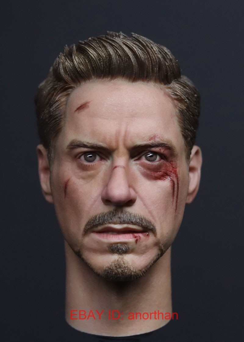 Accessori scultura testa scala 1/6 personalizzati Tony Stark Battle versione danneggiata