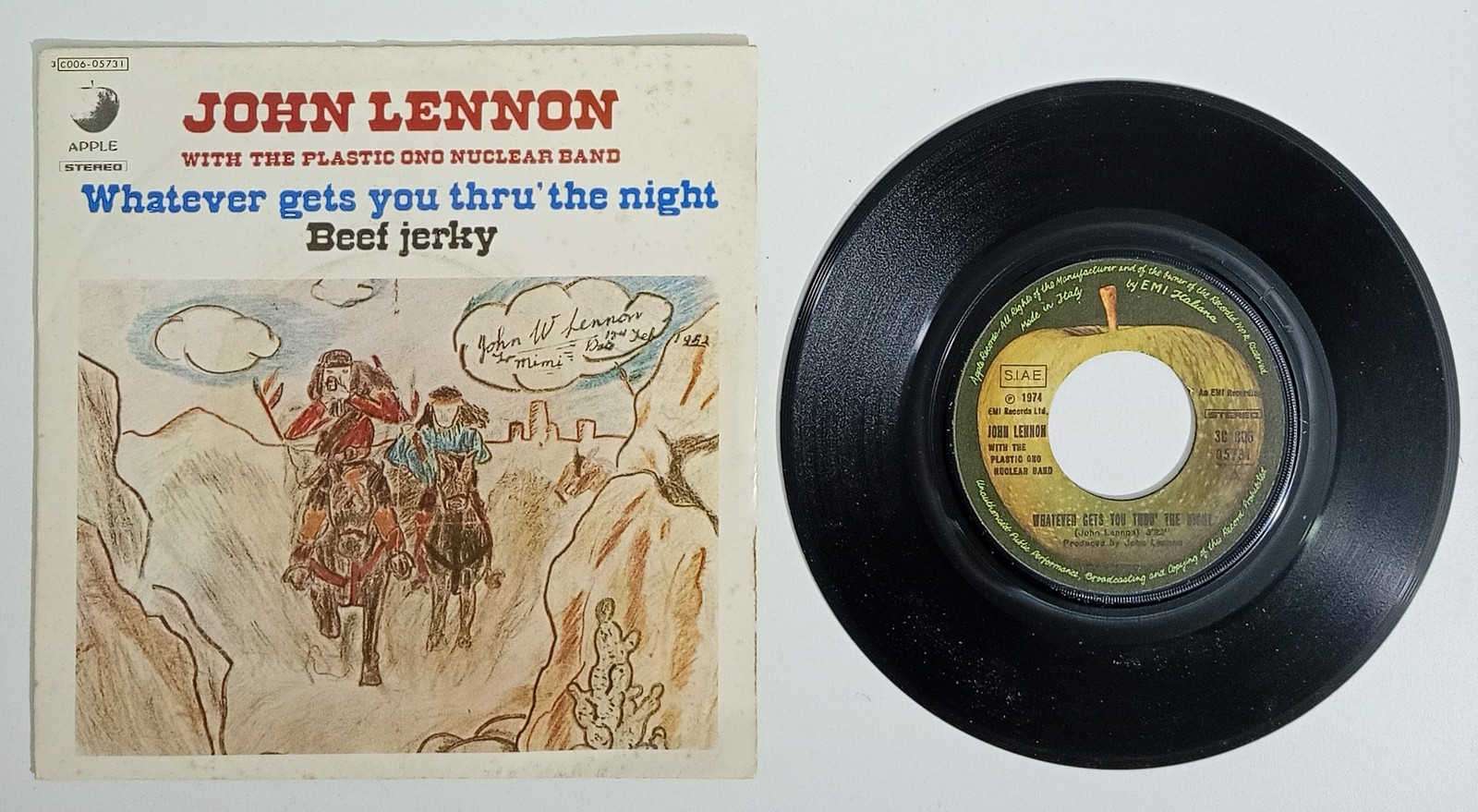 I141734 45 giri 7" - John Lennon - Whatever gets you thru' the night / Beef jerk