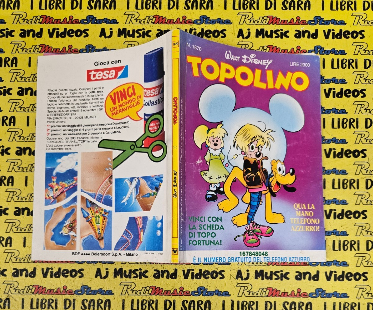 *COMICS Fumetto TOPOLINO n.1870 29 settembre 1991 Walt Disney SCHUMACHER **