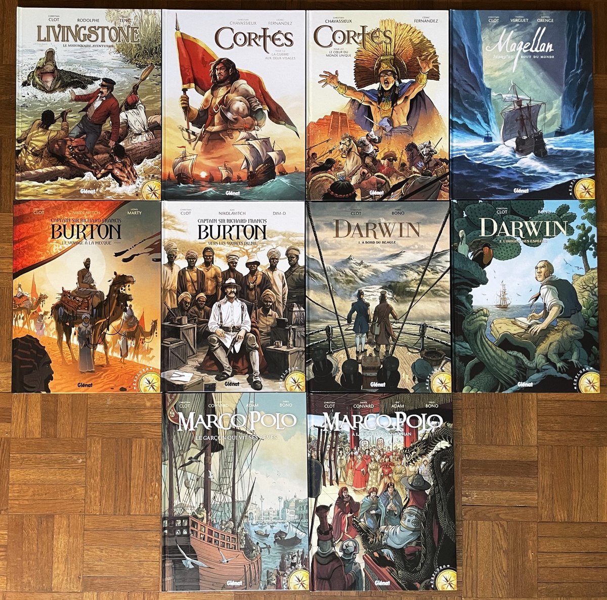Lot de 10 BD de la collection Explora (Marco Polo, Darwin, Cortes ) - Ed. Glénat
