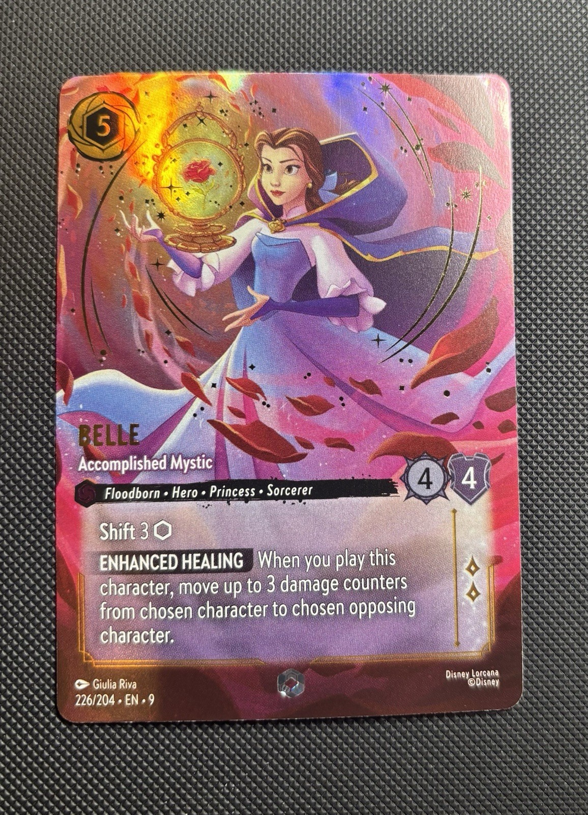 Disney Lorcana Fabled Belle compiuto mistico incantato 226/204 Ch 9 quasi nuovo pulito