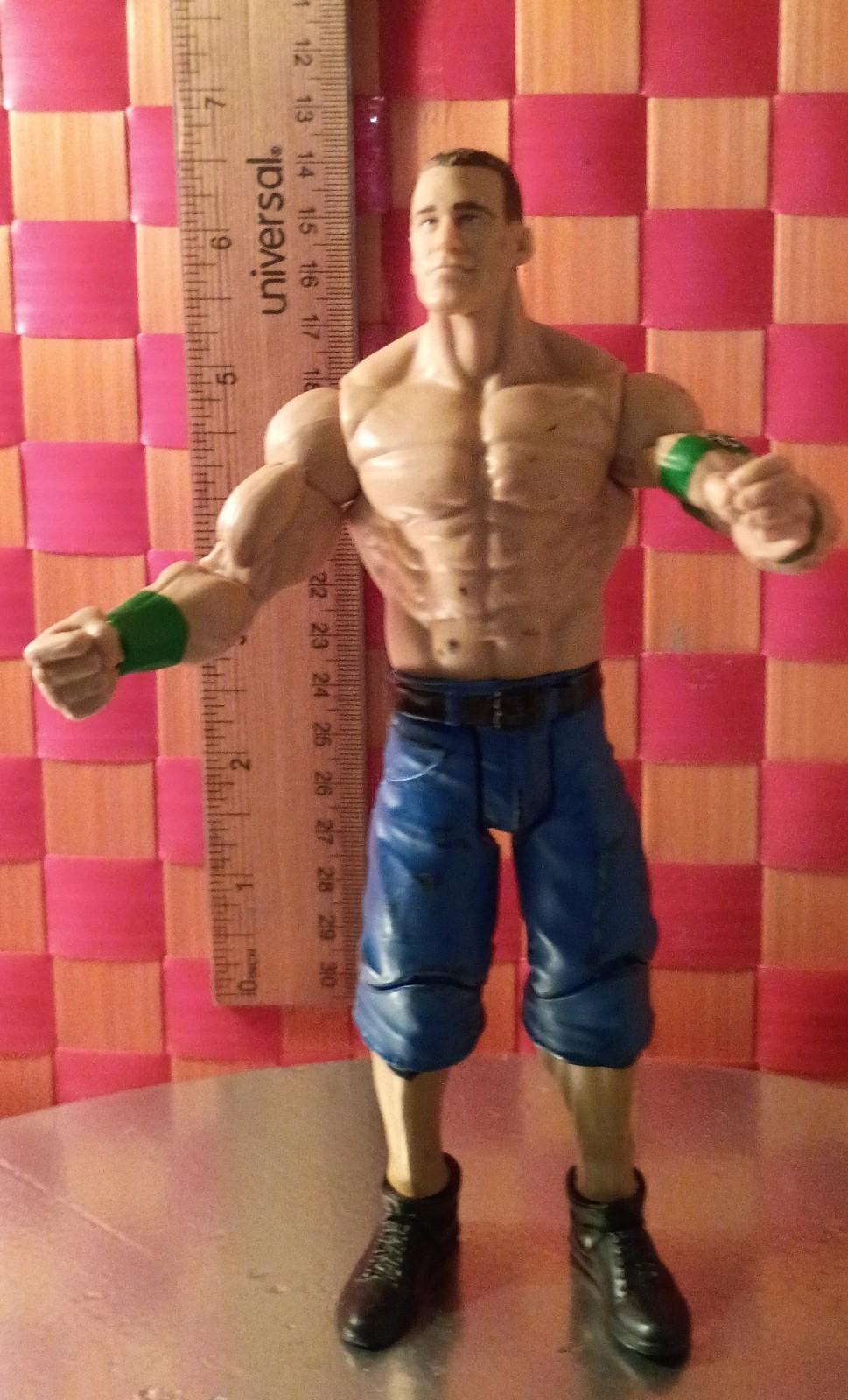 Wrestler, John Cena, 6 1/2"h, green caution band on bicep, WWE, 2011 by Mattel