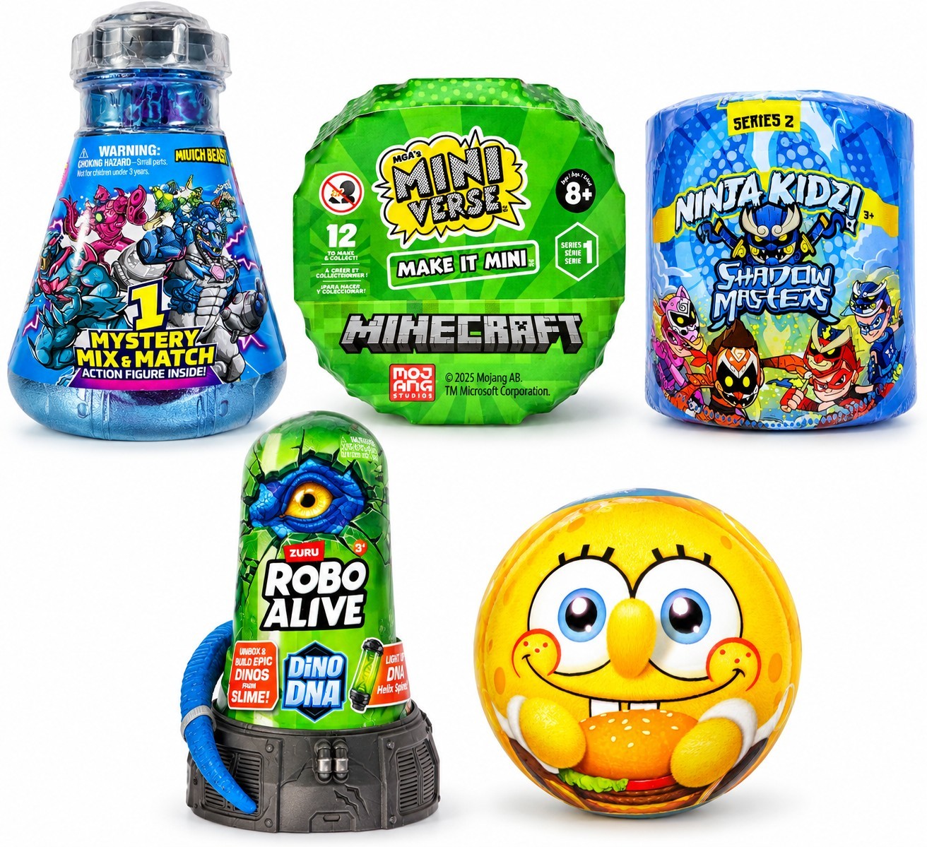 5-Piece Toy Mystery Bundle – Ninja Kidz, MrBeast, Minecraft, Robo Alive &...