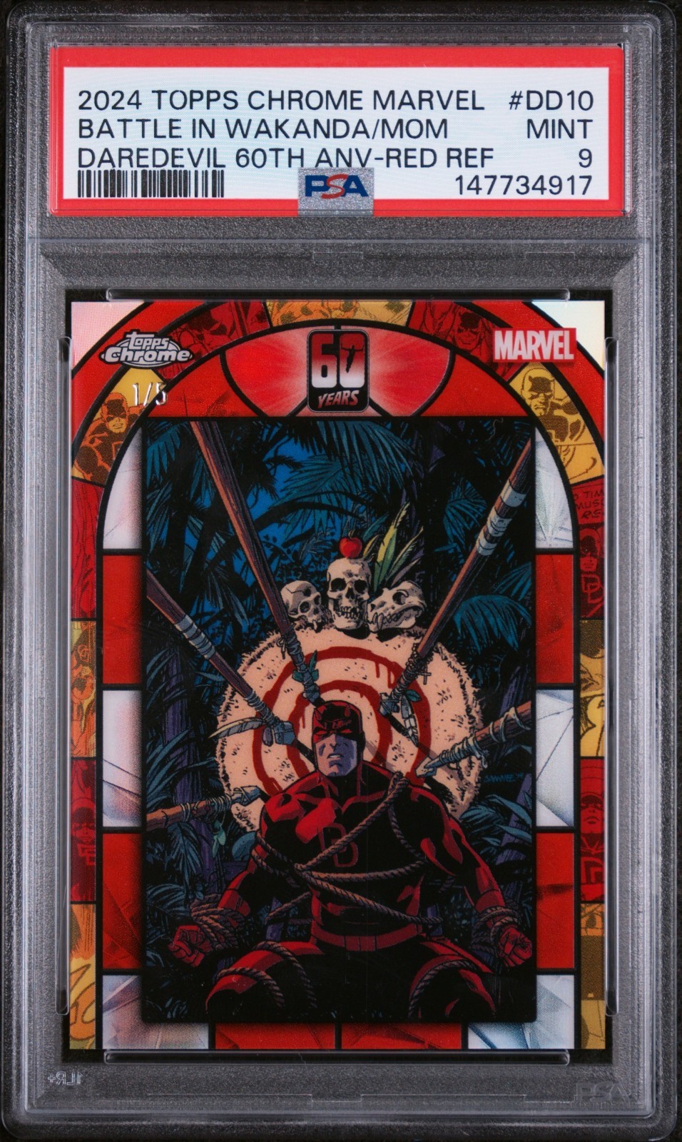2024 Topps Marvel Chrome DAREDEVIL 60th #DD-10 Battle in Wakanda Red 1/5 PSA 9