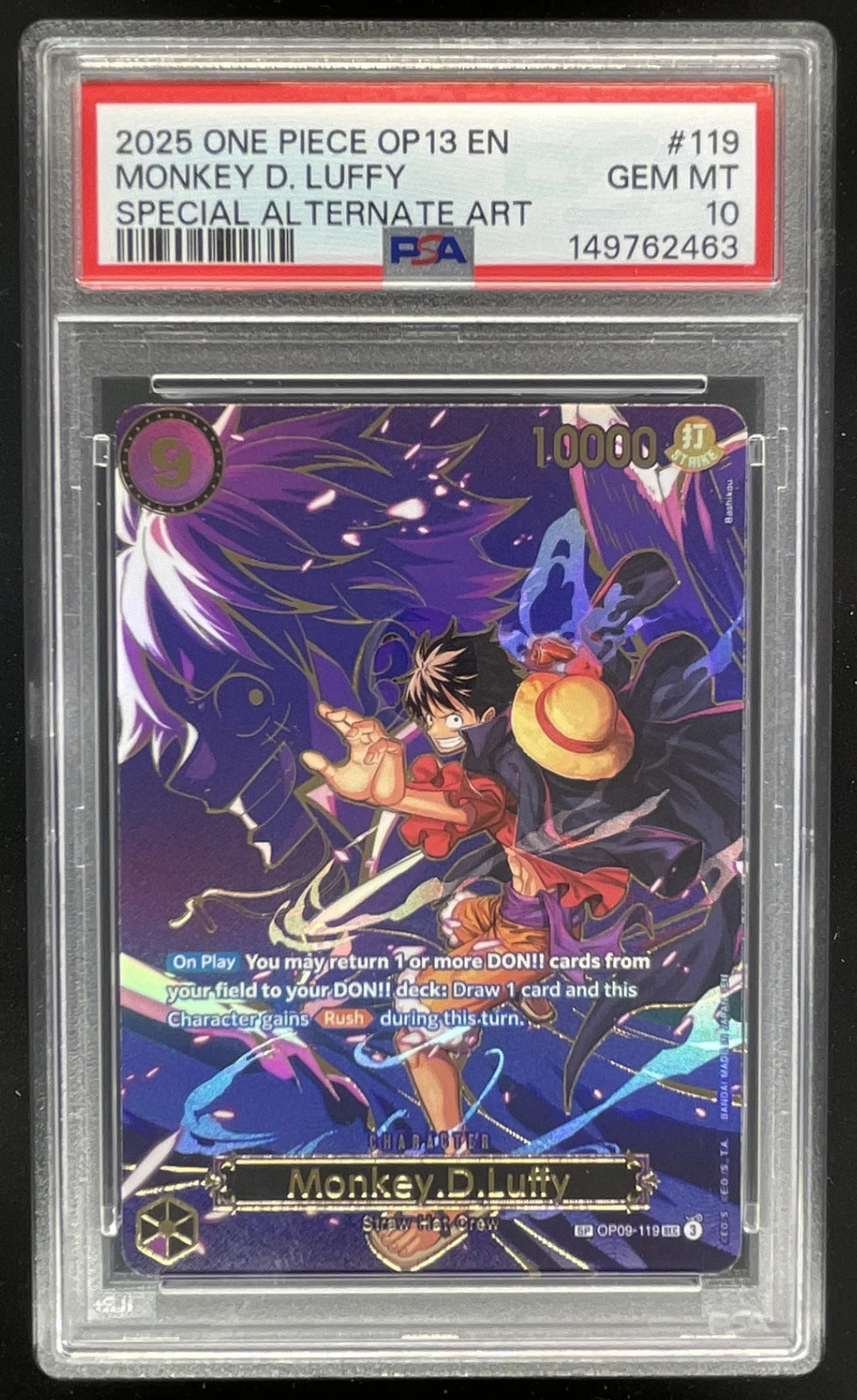 2025 One Piece EN Portare la Sua Volontà Arte Speciale #119 Scimmia D. Rufy PSA 10