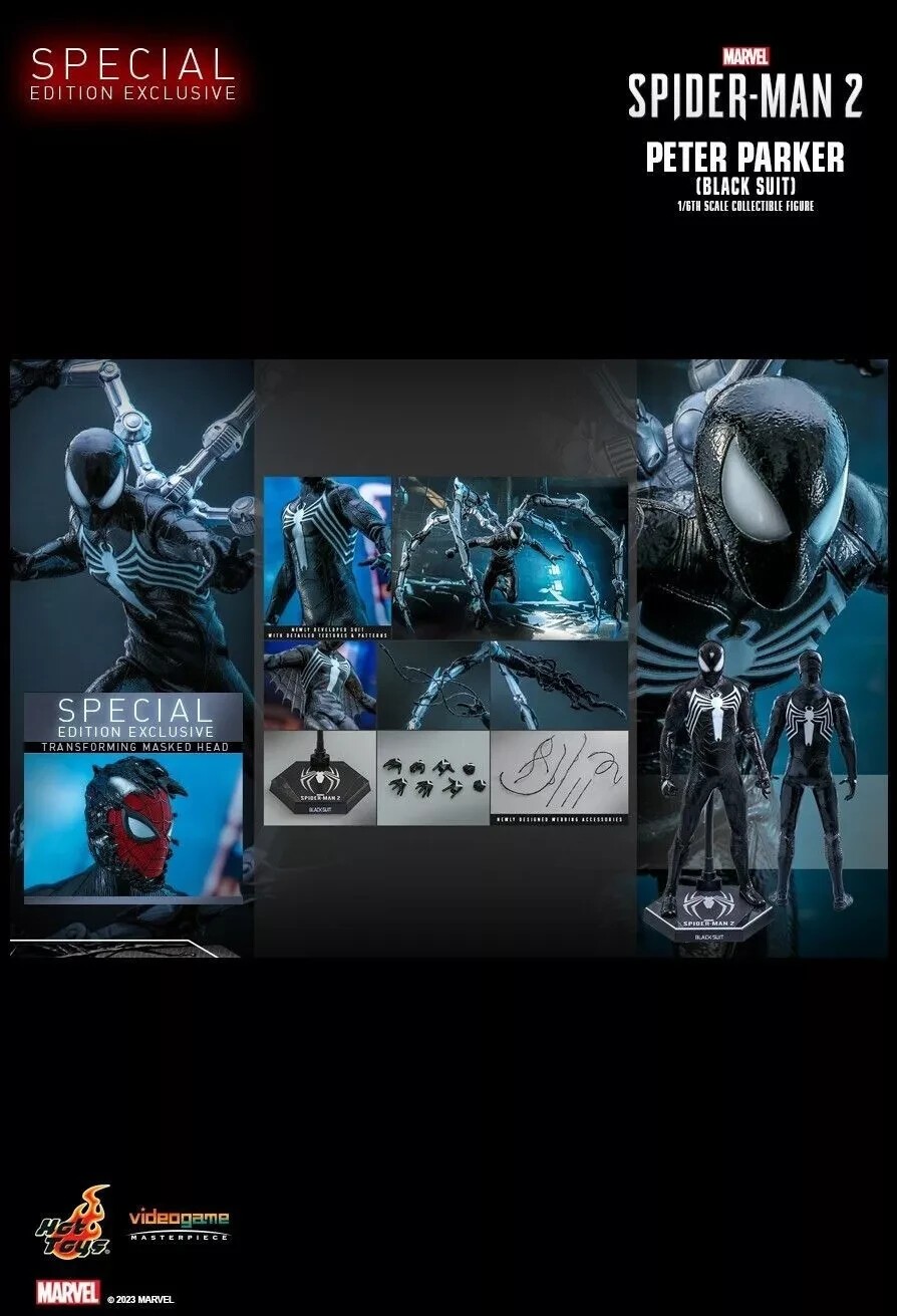 Hot Toys VGM56B SPIDER-MAN 2 1/6 PETER PARKER TUTA NERA SPECIALE VER IN MAGAZZINO