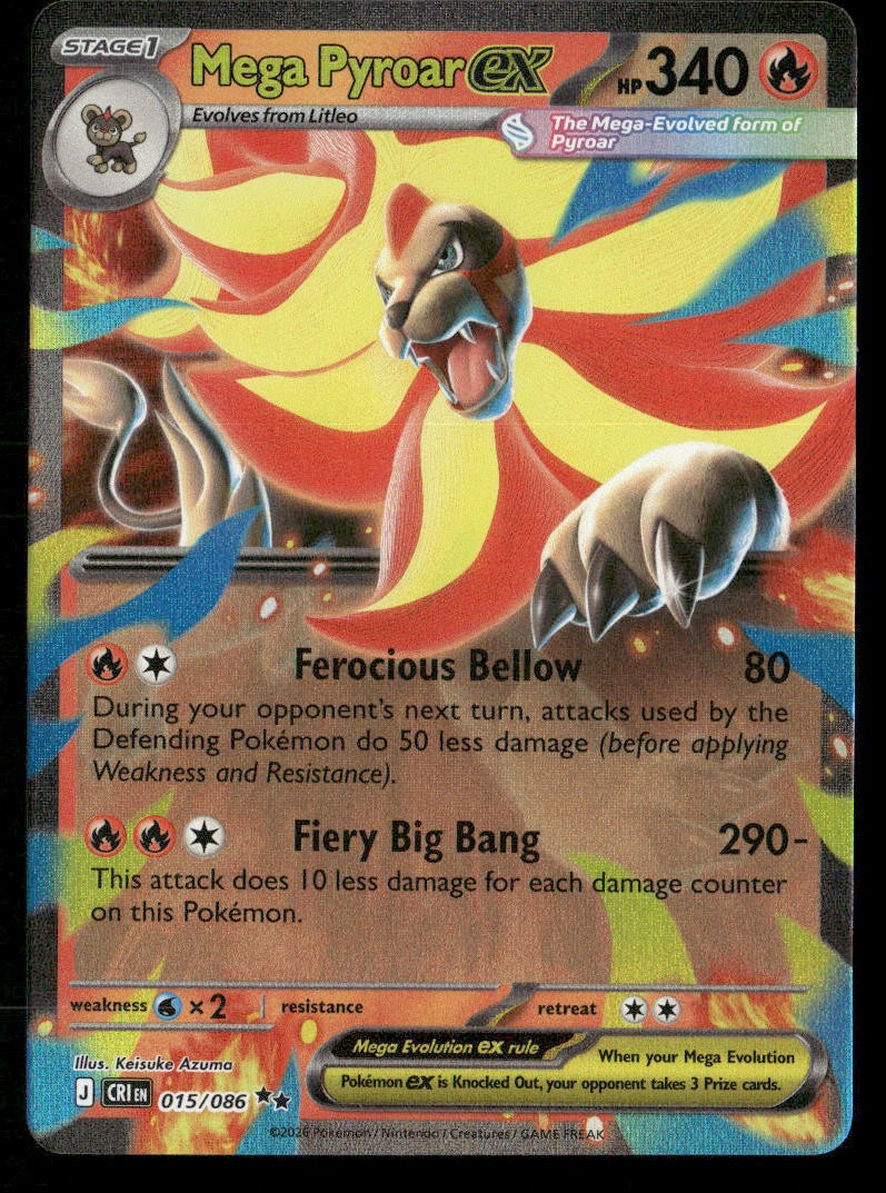 Mega Pyroar ex 015/086 Holo Doppio Raro Chaos Rising Pokemon Near Mint