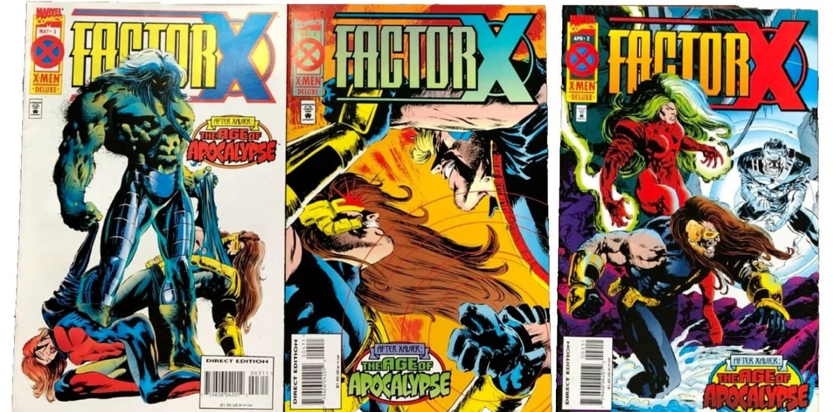 Lotto 3 fumetti Marvel Comics 1995 FACTOR X volume 1 numeri 2, 3 e 4 fumetti usati