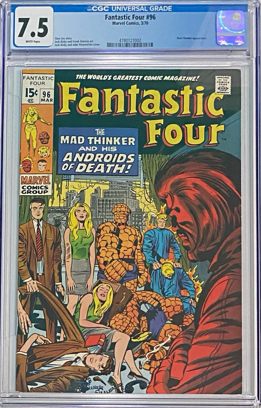 Fantastici Quattro #96 (Marvel 1970) CGC 7,5 Pagine Bianche Storia del Pensatore Pazzo