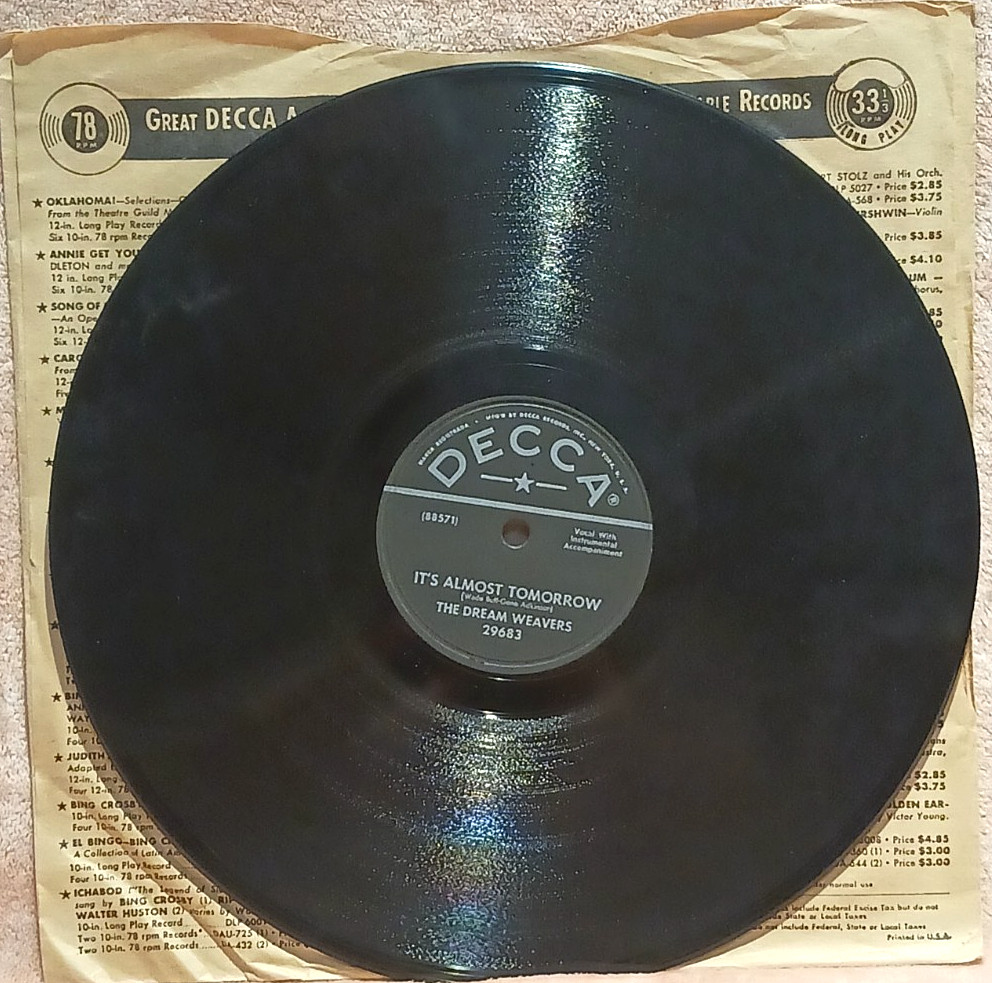 The Dream Weavers It's Almost Tomorrow Decca 29683 10" 78rpm 1955