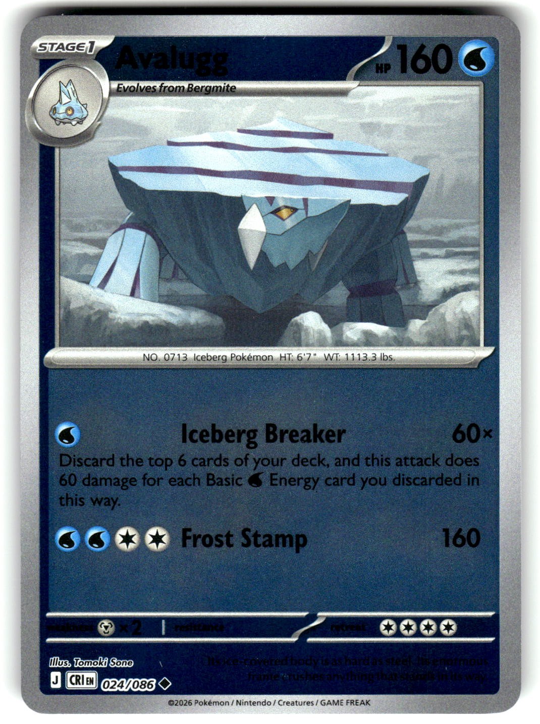 Avalugg 024/086 Pokemon ME04: Chaos Rising Reverse Holo Non Comune Nuovo/LP