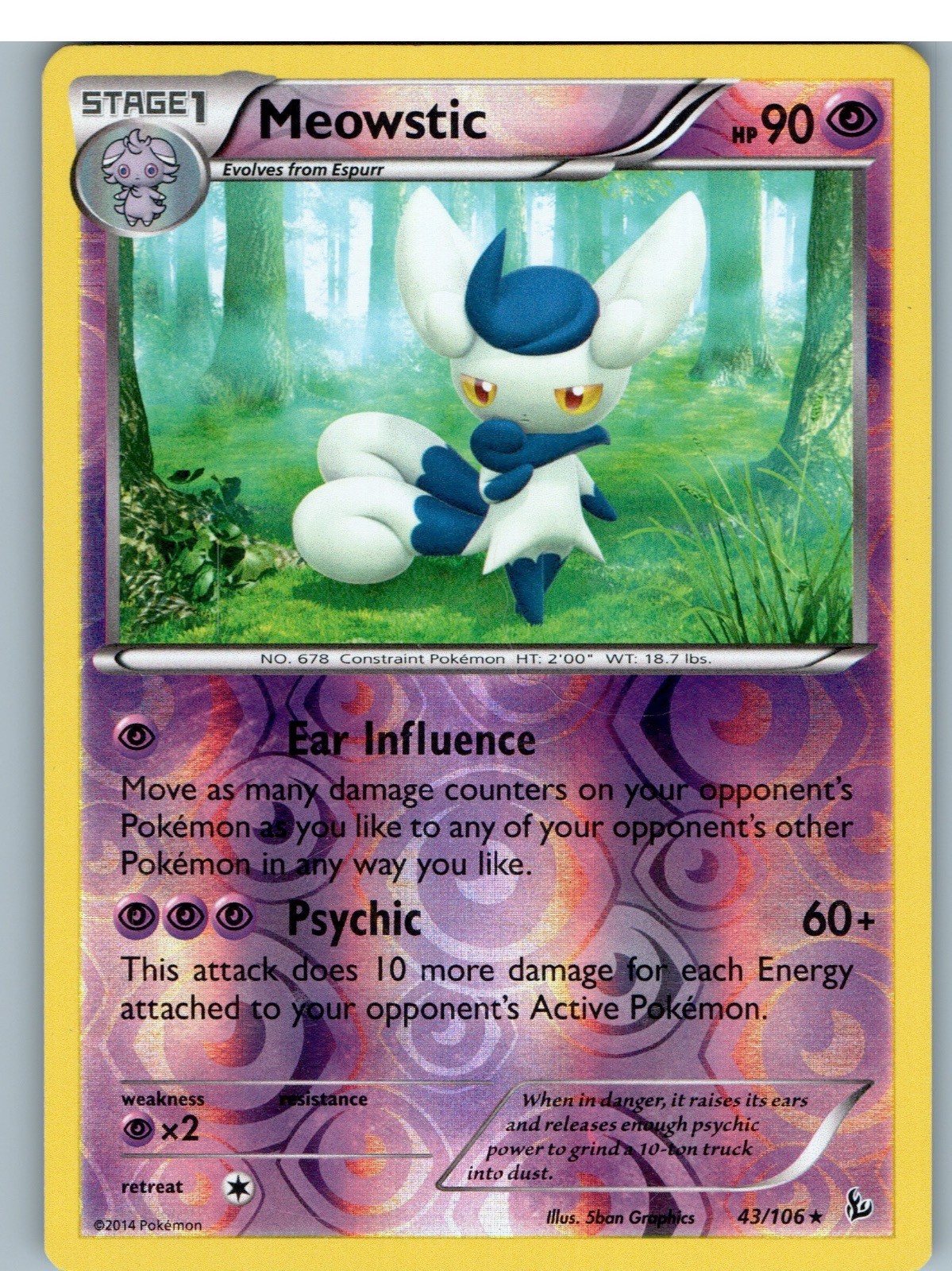 Meowstic 43/106 Raro Flashfire Pokemon Reverse Holo leggermente giocato
