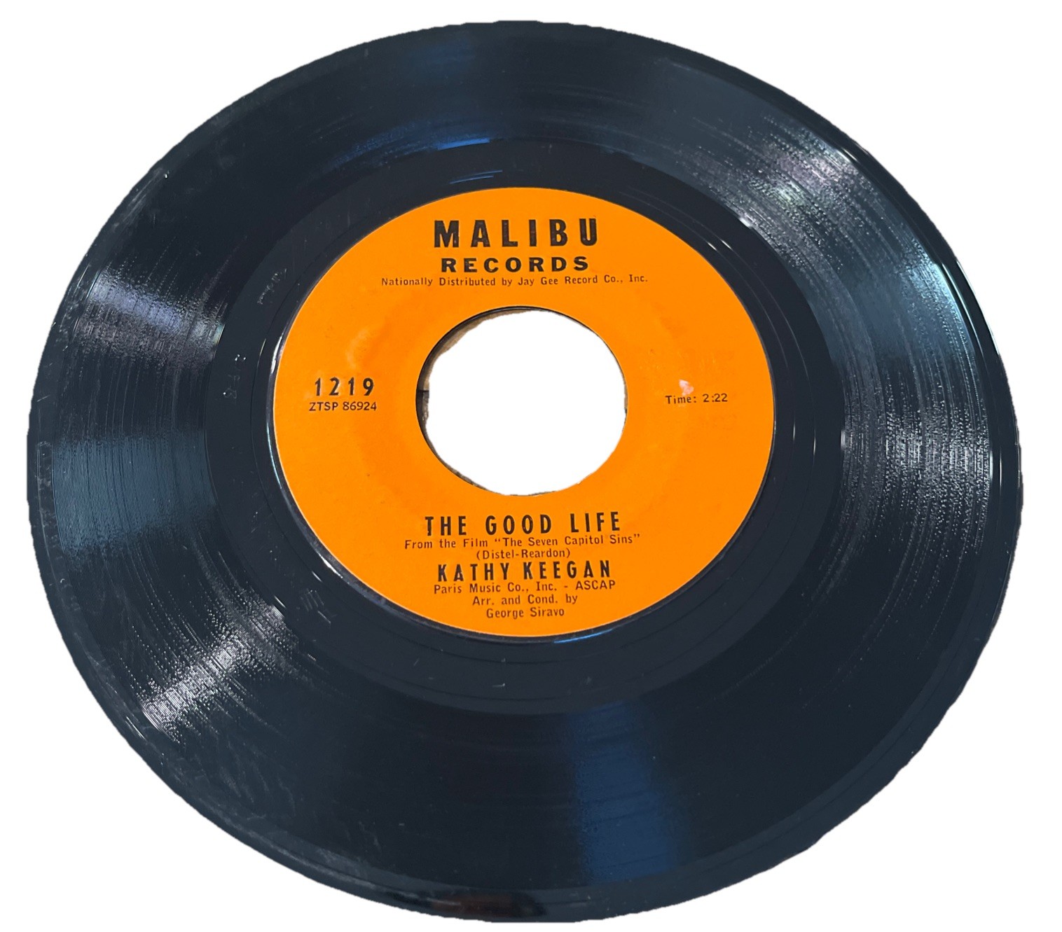 Vintage 45 RPM Kathy Keegan The Good Life Malibu 1219 '63
