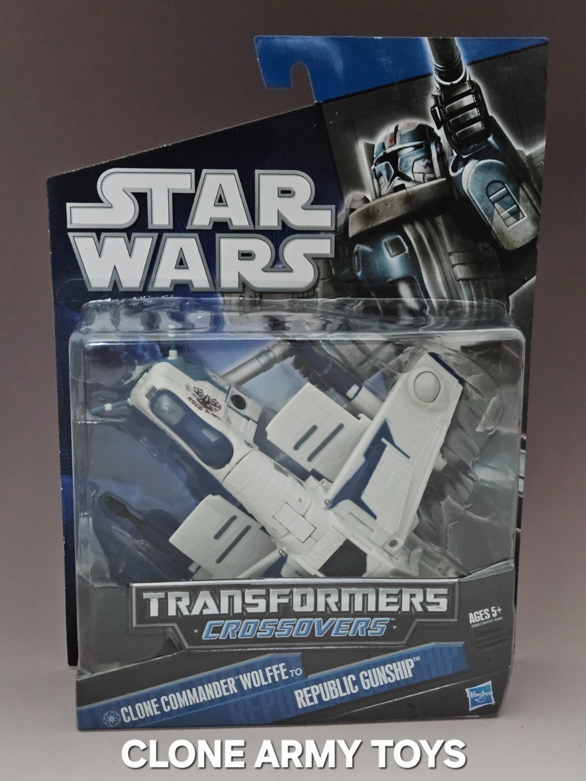 Star Wars Transformers Clone Commander Wolffe Republic Gunship raro MOC