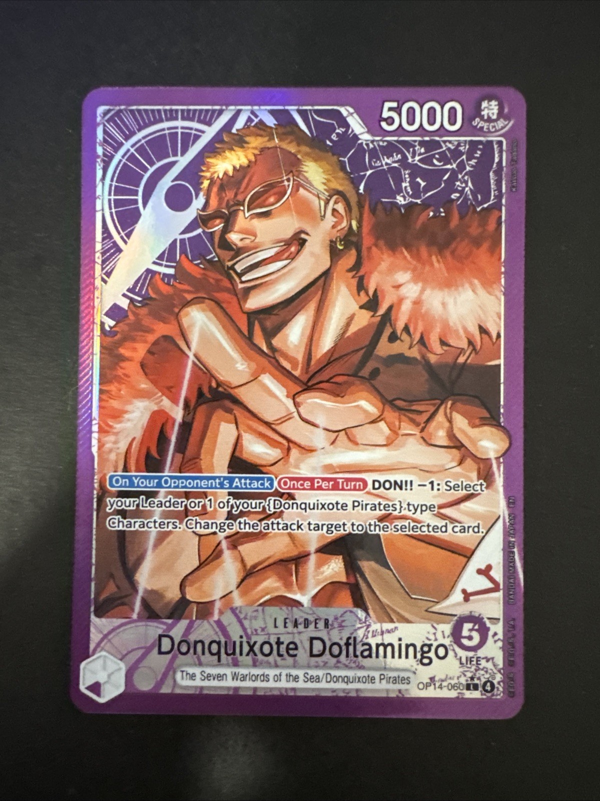One Piece Donquixote Doflamingo OP14-060 Alt Art Leader Foil Azure’s Sea Seven