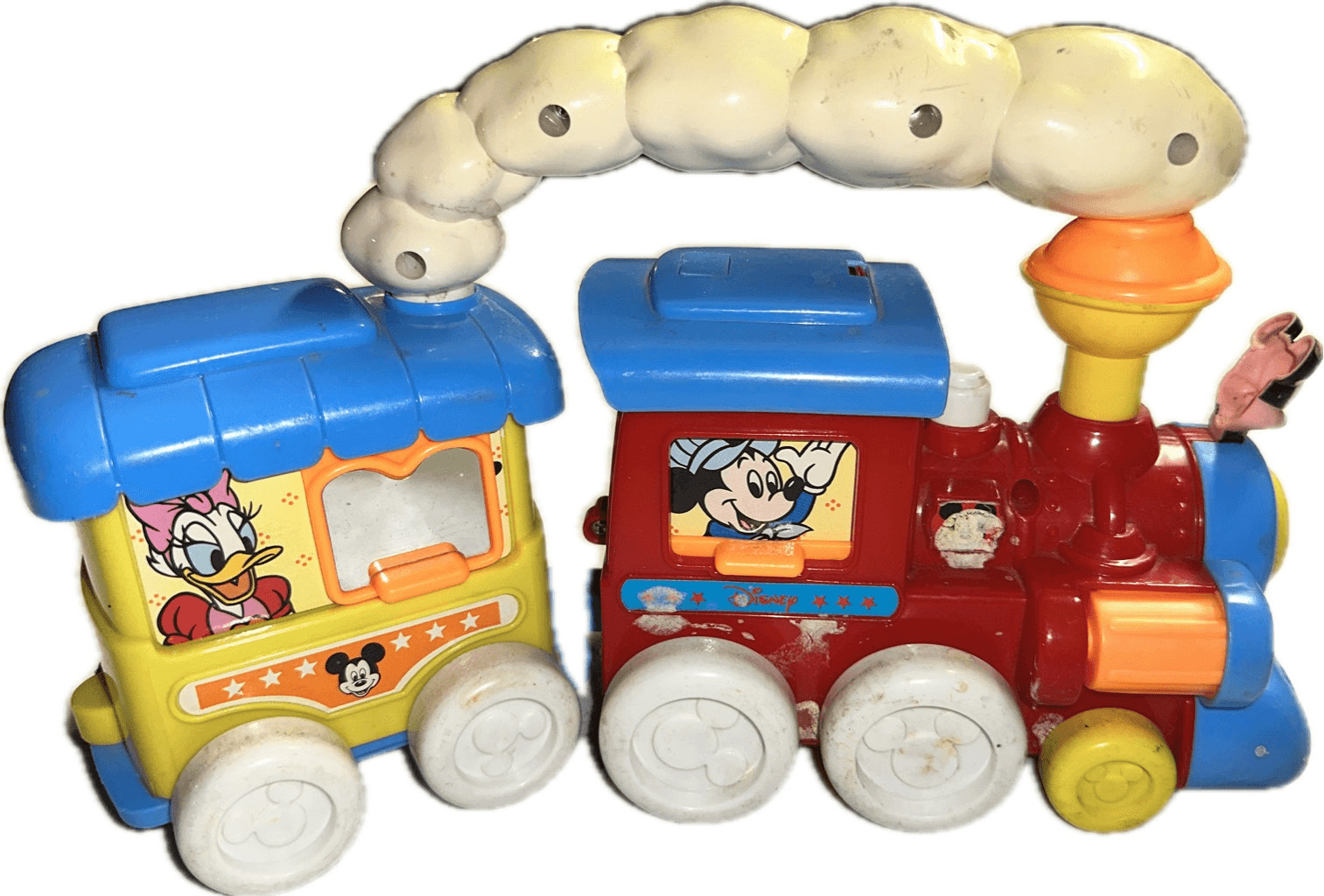VINTAGE WALT DISNEY PLASTIC TODDLER TOY TRAIN MICKEY MOUSE & GOOFY