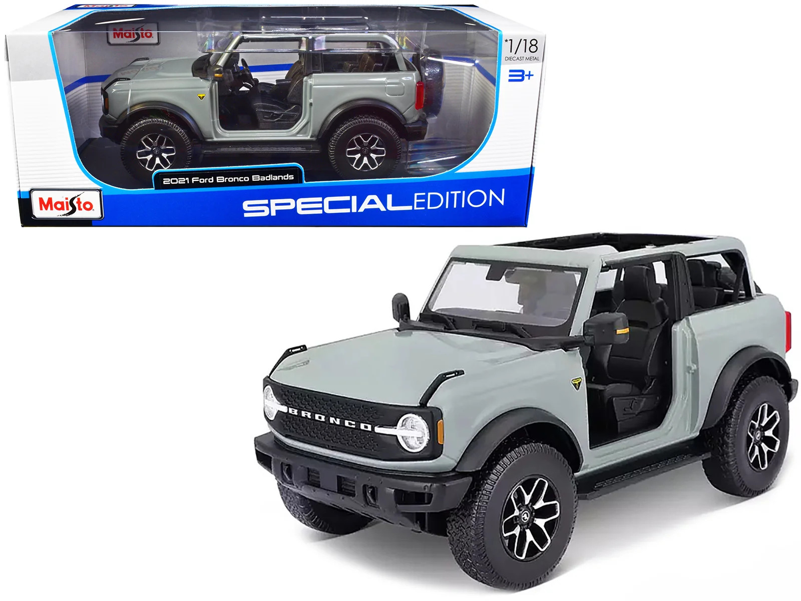 Modellino auto Ford Bronco Badlands 2021 grigio chiaro 1/18 pressofuso - Maisto