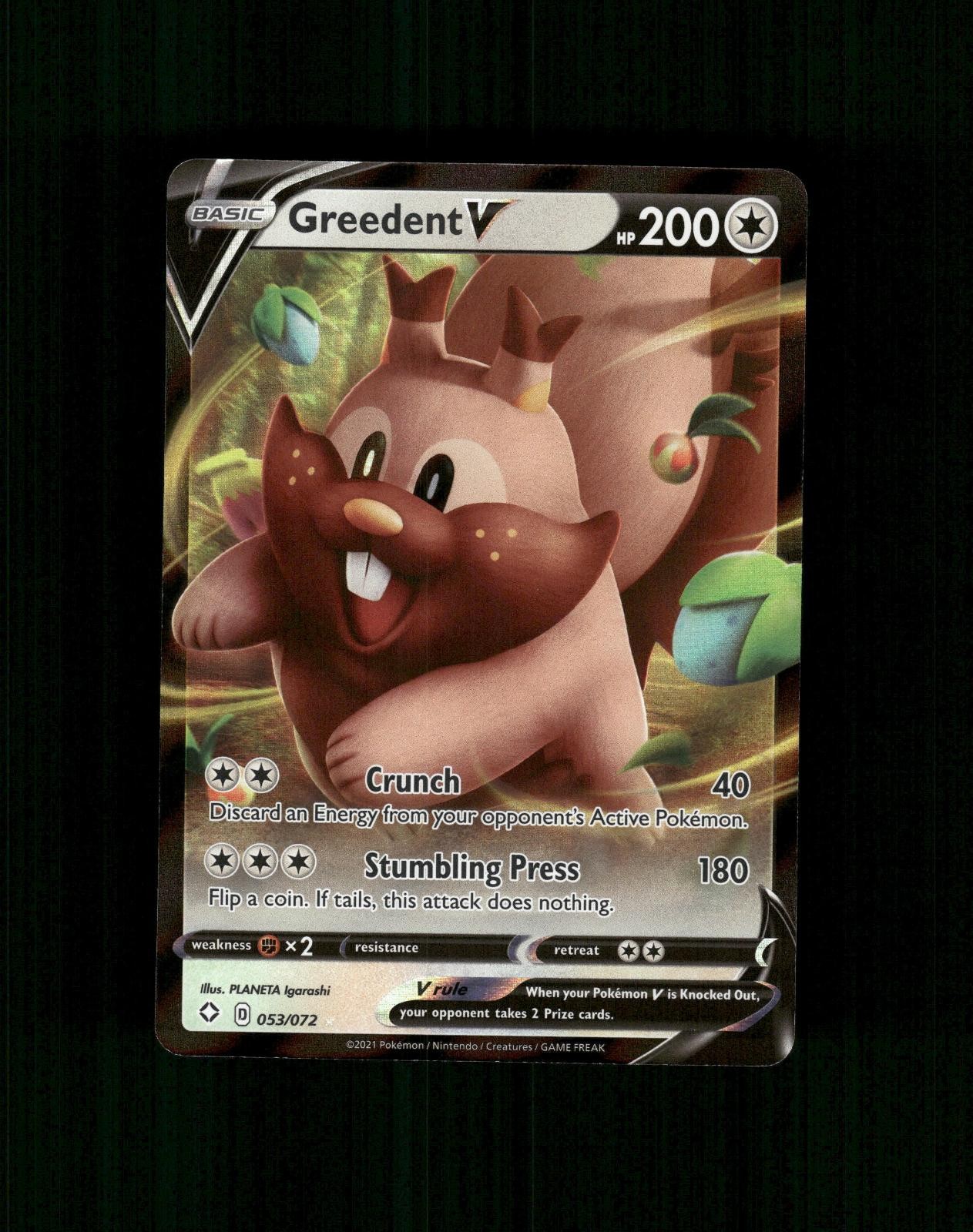Greedent V 053/072 Holo V Raro Destino Lucente Pokemon quasi come nuovo