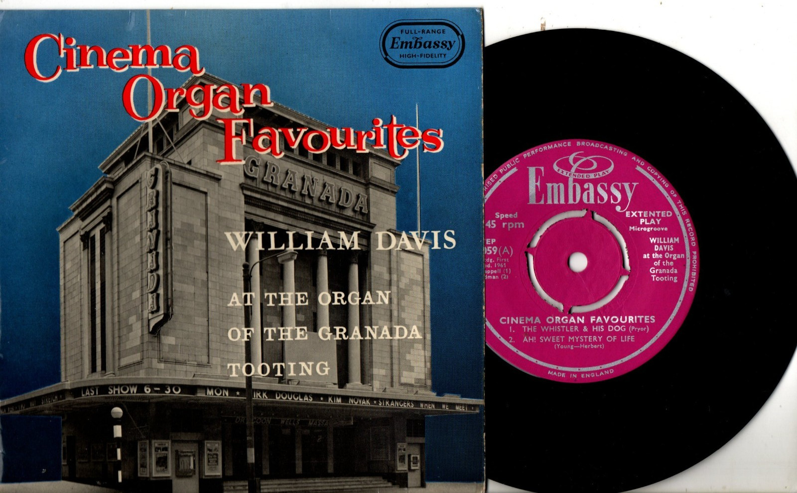 William Davis:EP-Cinema Organ Favourites:4 Tracks:UK Embassy:1961