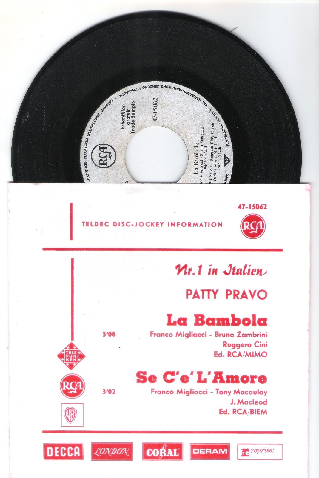 PATTY PRAVO=45 GIRI-PROMO=LA BAMBOLA-SE C'E' L'AMORE=GERMANY-ET-BIANCA-
