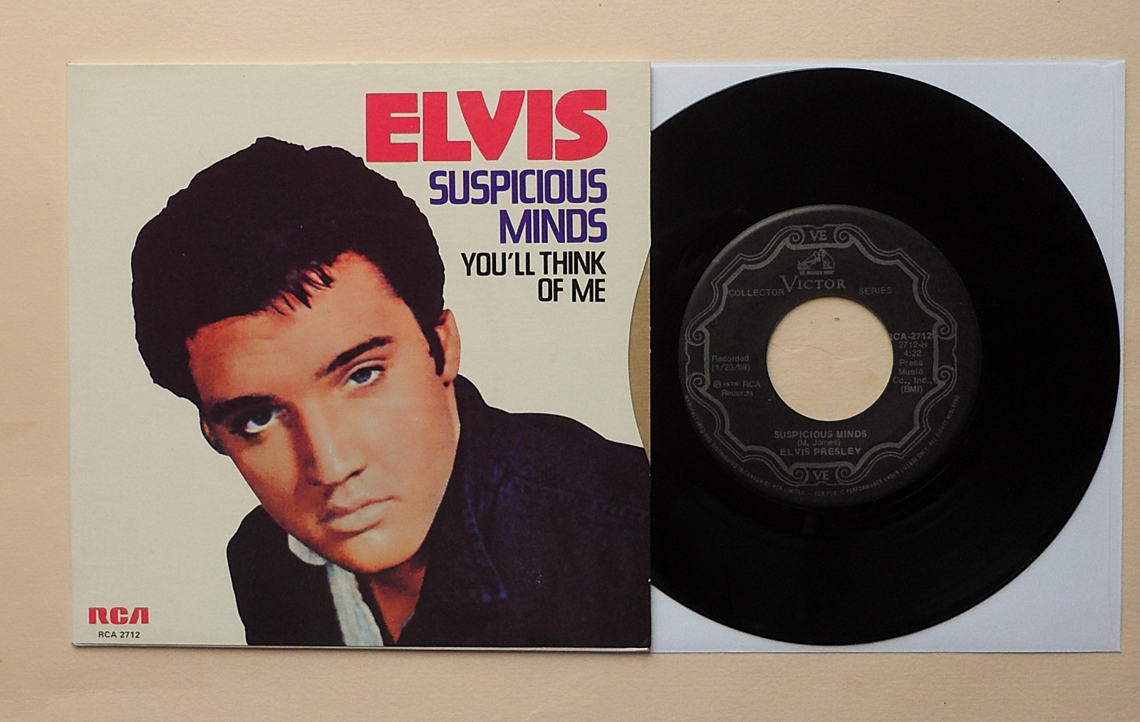 Elvis Presley ~ Suspicious Minds ~ 1978 Canada 7" ~ Card Sleeve ~ NM