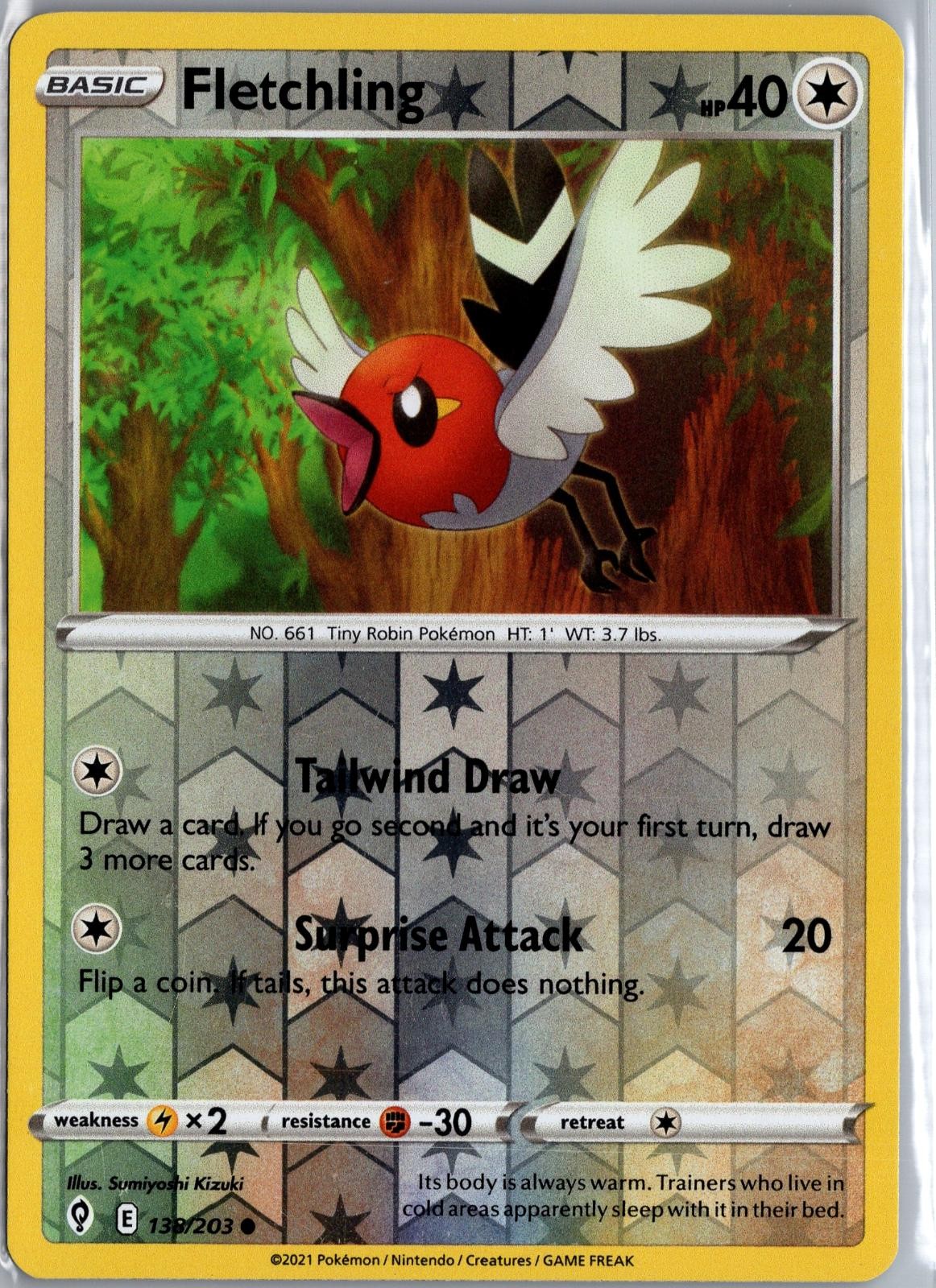 Fletchling 138/203 Cieli Evoluti Comuni Pokemon Reverse Holo Moderatamente Giocato