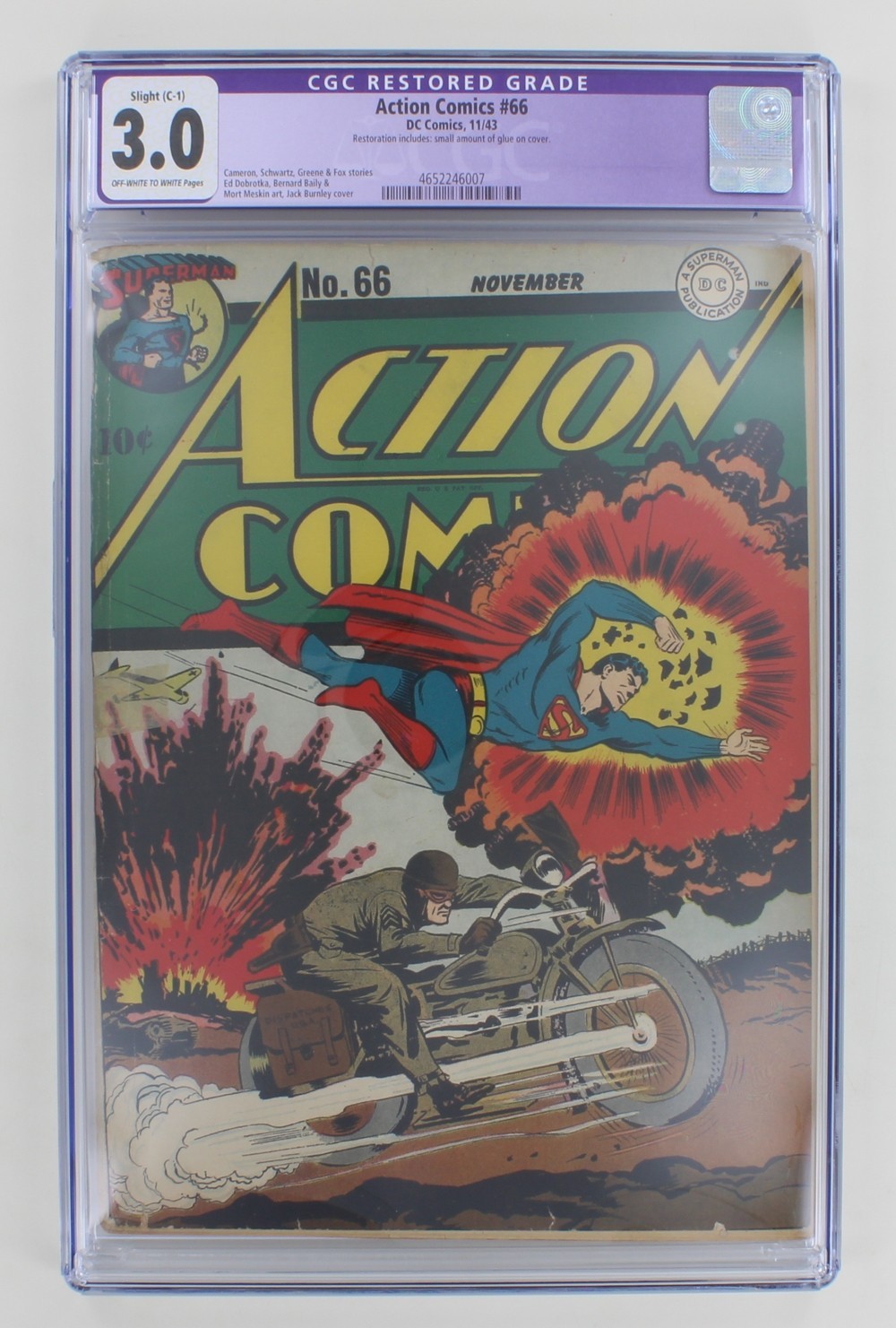 Action Comics #66 Superman CGC 3.0 Joe Greene Fox Jack Burnley 1943 DC Comics 