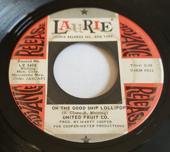 United Fruit Co. – On The Good Ship Lollipop / Sunshine Street 45 Record 7"