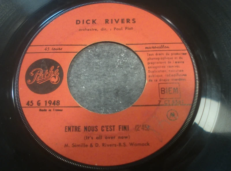 45t juke box -dick rivers -entre nous c'est fini-je ne suis plus rien sans toi -1964
