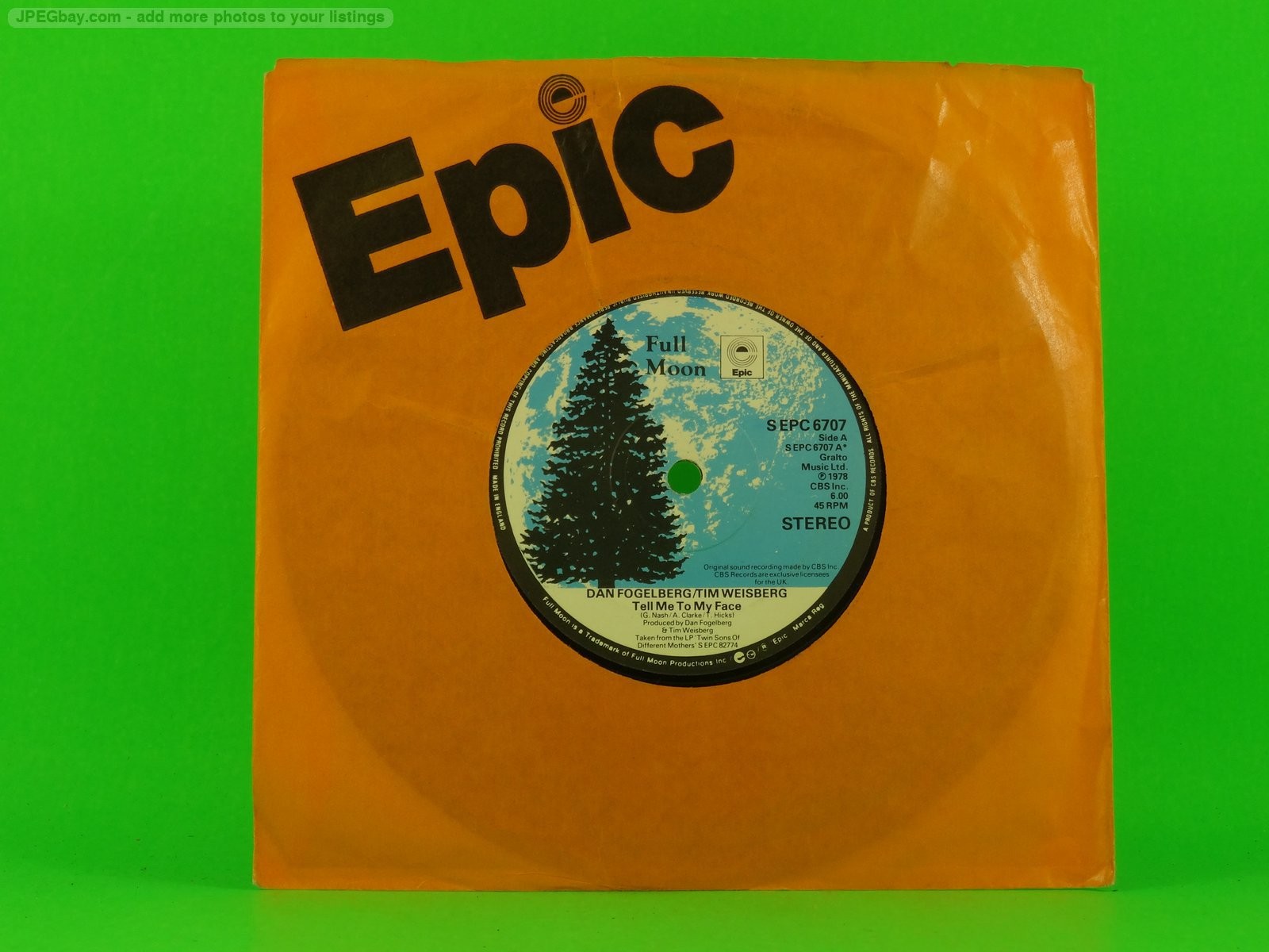 FOGELBERG,DAN TELL ME TO MY FACE (company sleeve) (1) (137) 7" FULL MOON