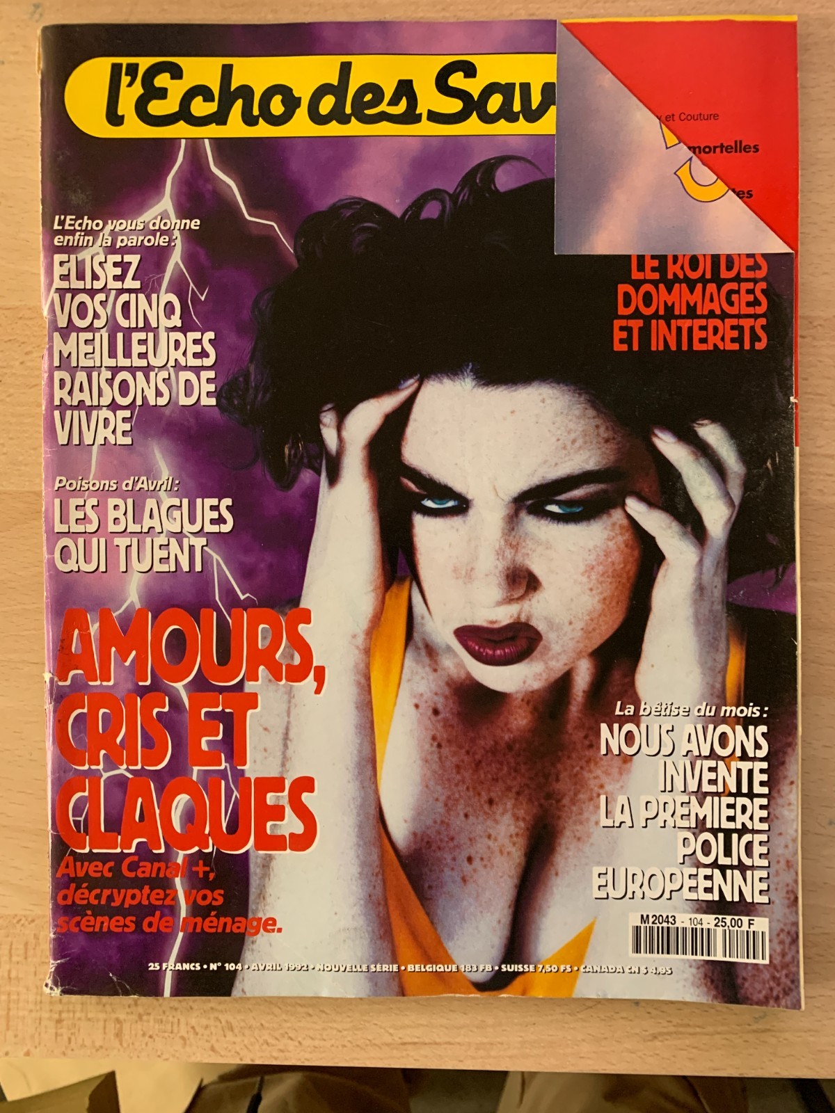 b)B.D Magazine "L'Echo des Savanes" n°104 de 4/1992; Amours, cris et claques