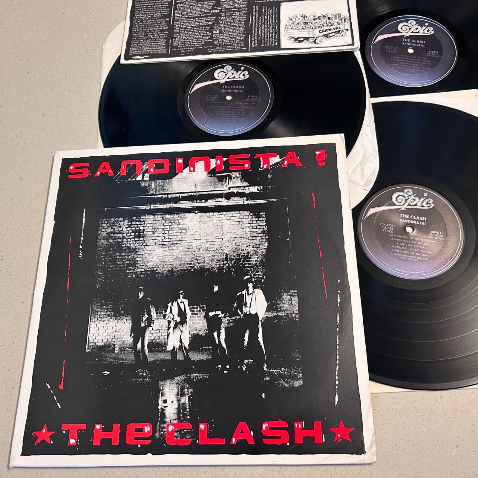 (NM) THE CLASH "Sandinista" 1980 1st US 3X LP Epic + Poster STERLING PRESS Punk
