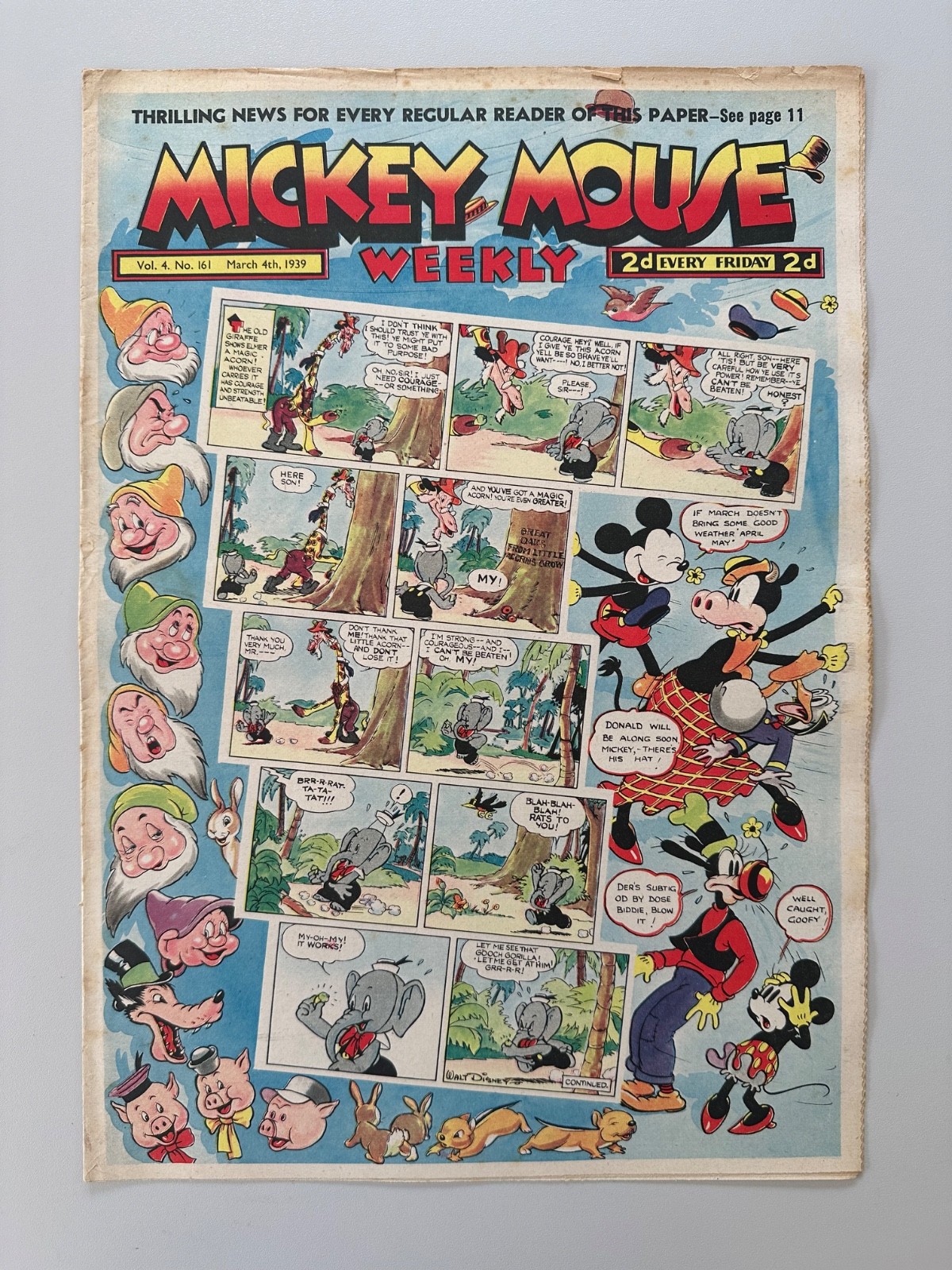 Mickey Mouse Weekly Comic #161 March 4th 1939 FN- RARE