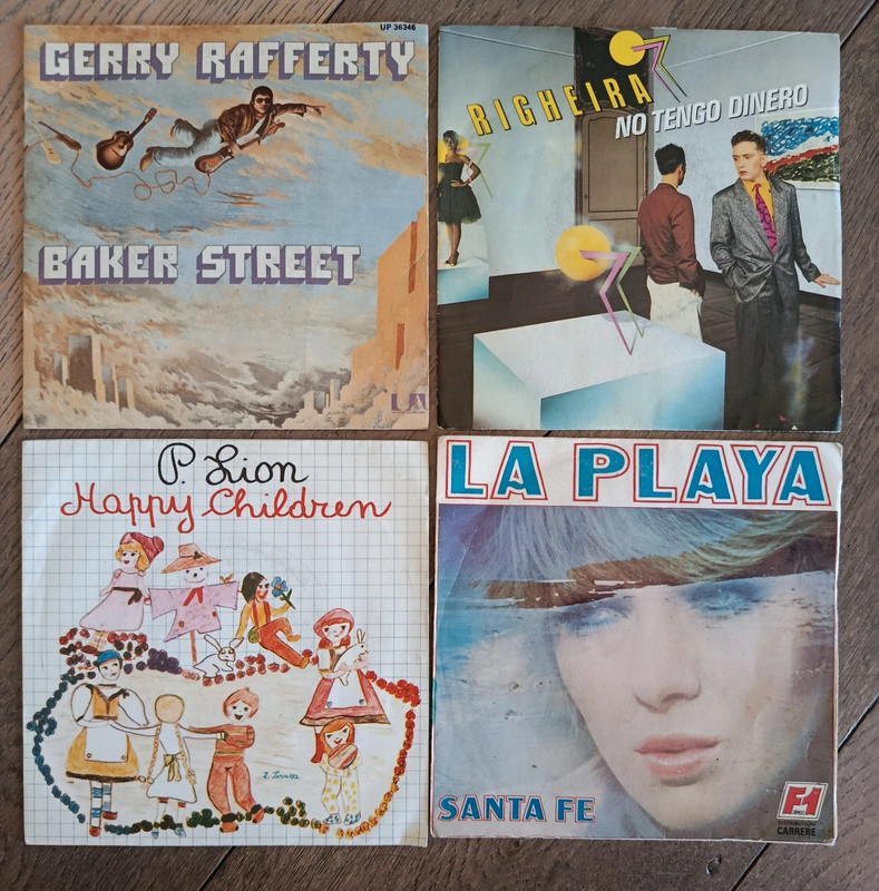4 vinyles 45t P.Lion, Gerry Rafferty, Santa Fe, Righeira
