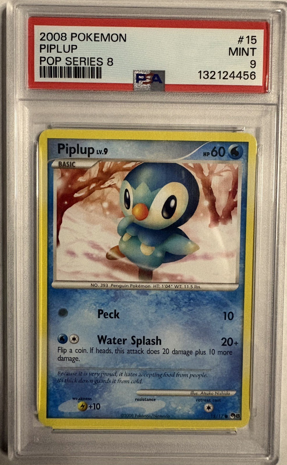 2008 Pokemon POP Serie 8 Piplup #15/17 PSA 9 (EXTREMAMENTE BASSO POP 20)