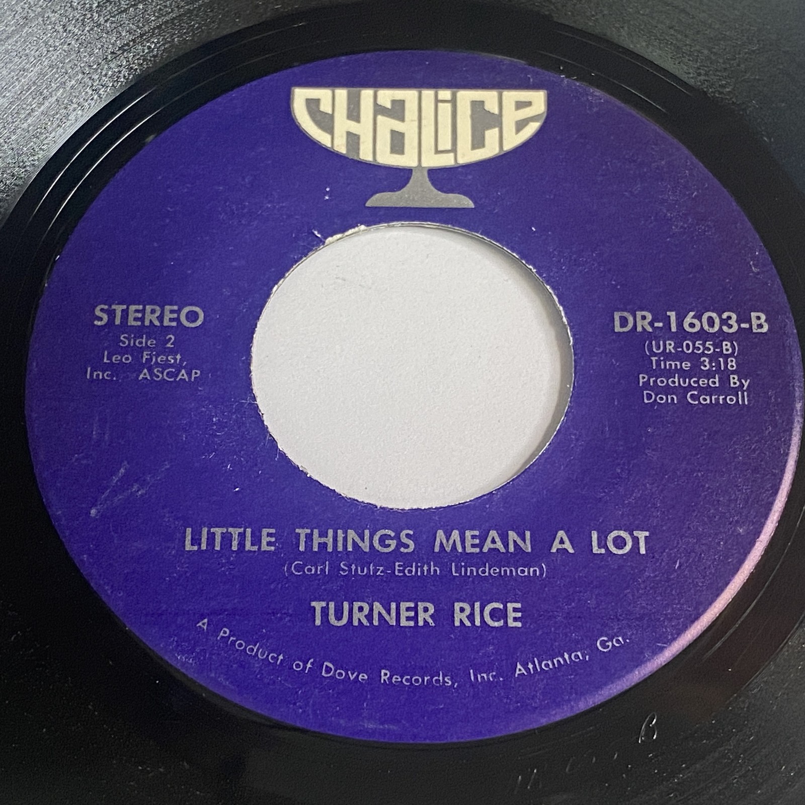 Turner Rice: Shelter / Little Things Mean A Lot 45 - Chalice - Pop