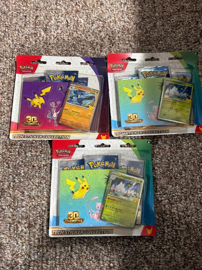Collezione Adesivi Tecnici Pokémon 30° Celebrazioni Anniversario LOTTO DI 3