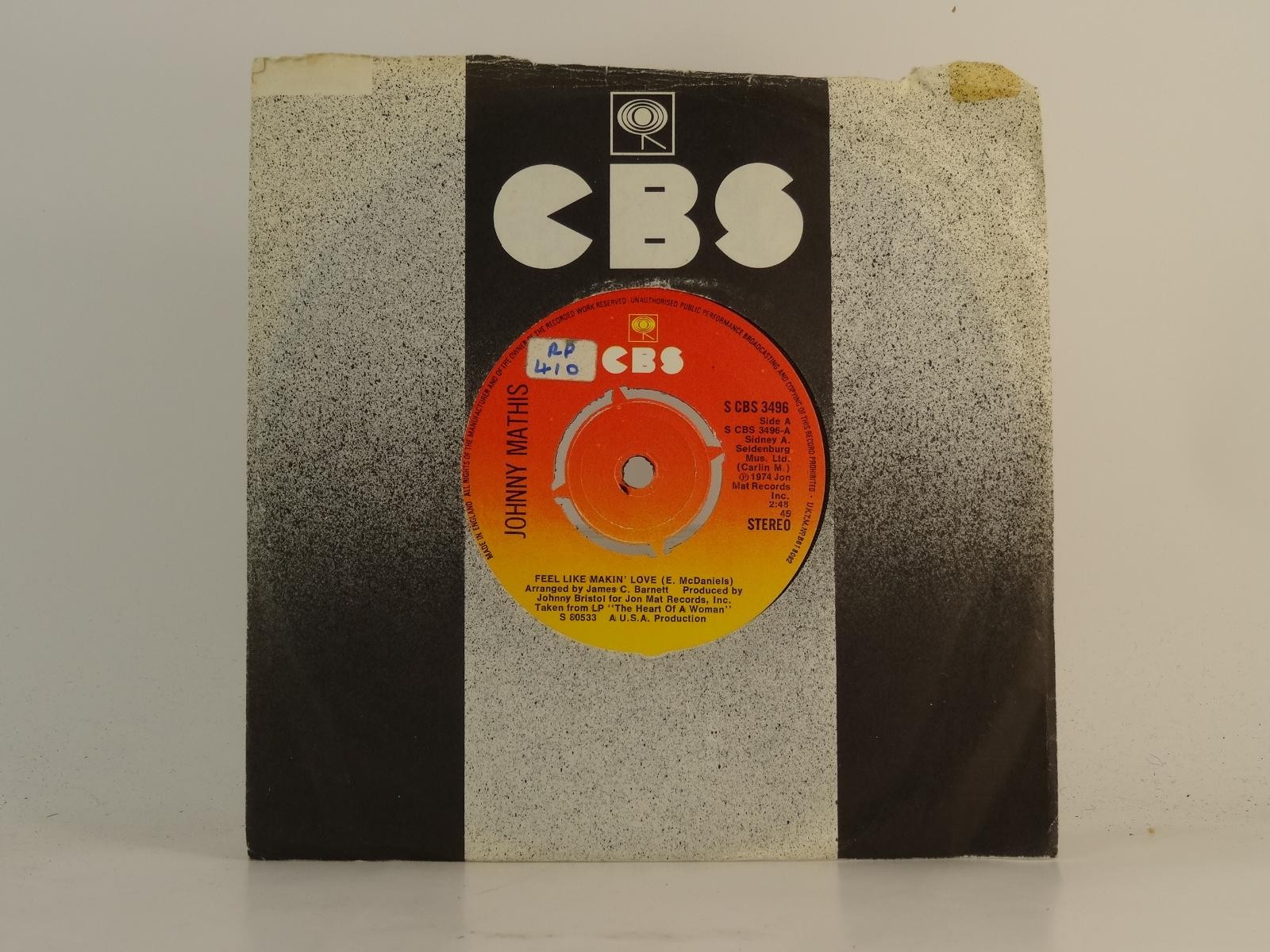 JOHNNY MATHIS FEEL LIKE MAKIN LOVE (2) (78) 2 Track 7" Single plus Company Sleev